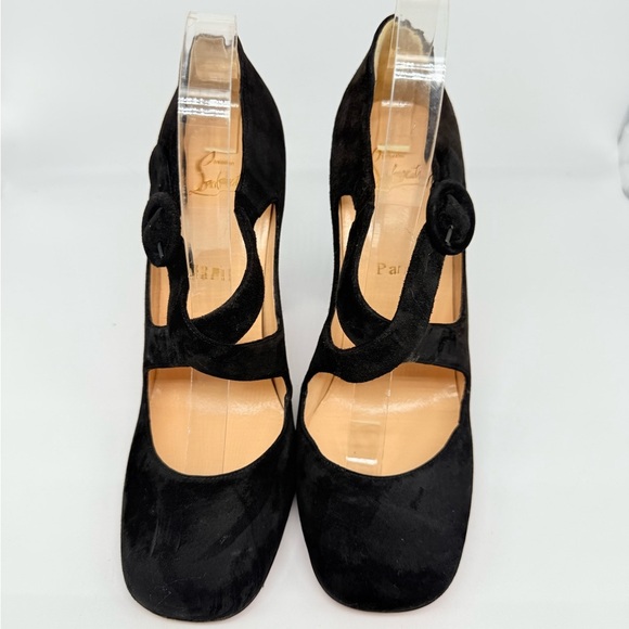 Christian Louboutin Miss Ellen 100 Black Suede Buckle Strap Block Heels EU 40 - Picture 3 of 9